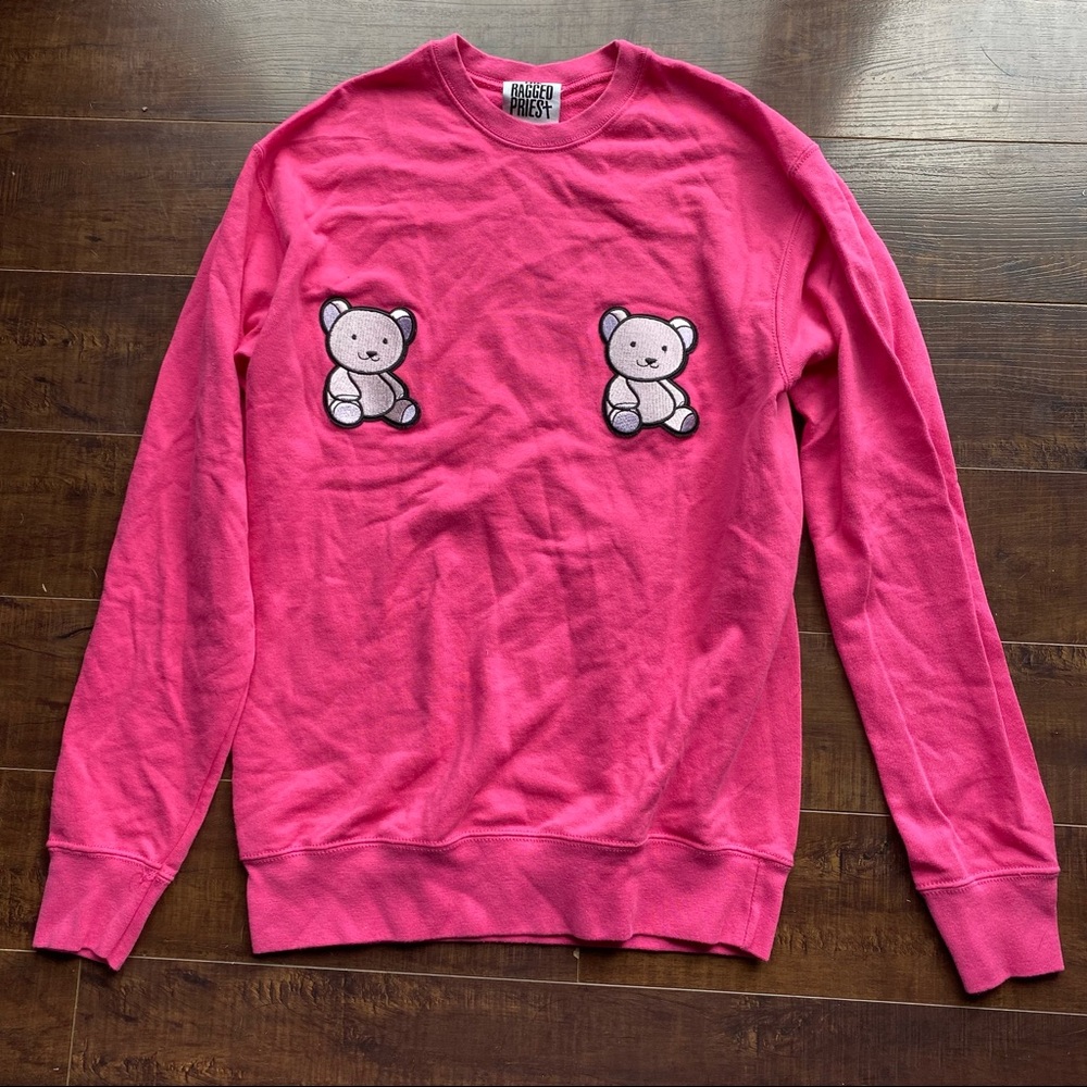 The Ragged Priest Hot Pink Sweatshirt with Teddy Patches
